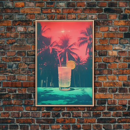 Cocktail Wall Print, Palm Tree Wall Art, Tropical Wall Art, Beach Wall Art, Canvas Print, Wall Hanging, Portrait Art, Bar Decor, RV Wall Art