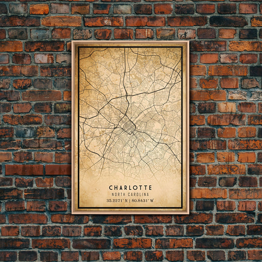 Charlotte Map Poster Or Canvas Print, Charlotte NC Map Print, Charlotte City Map Wall Art, Office Decor, Office Art, Vintage Charlotte NC