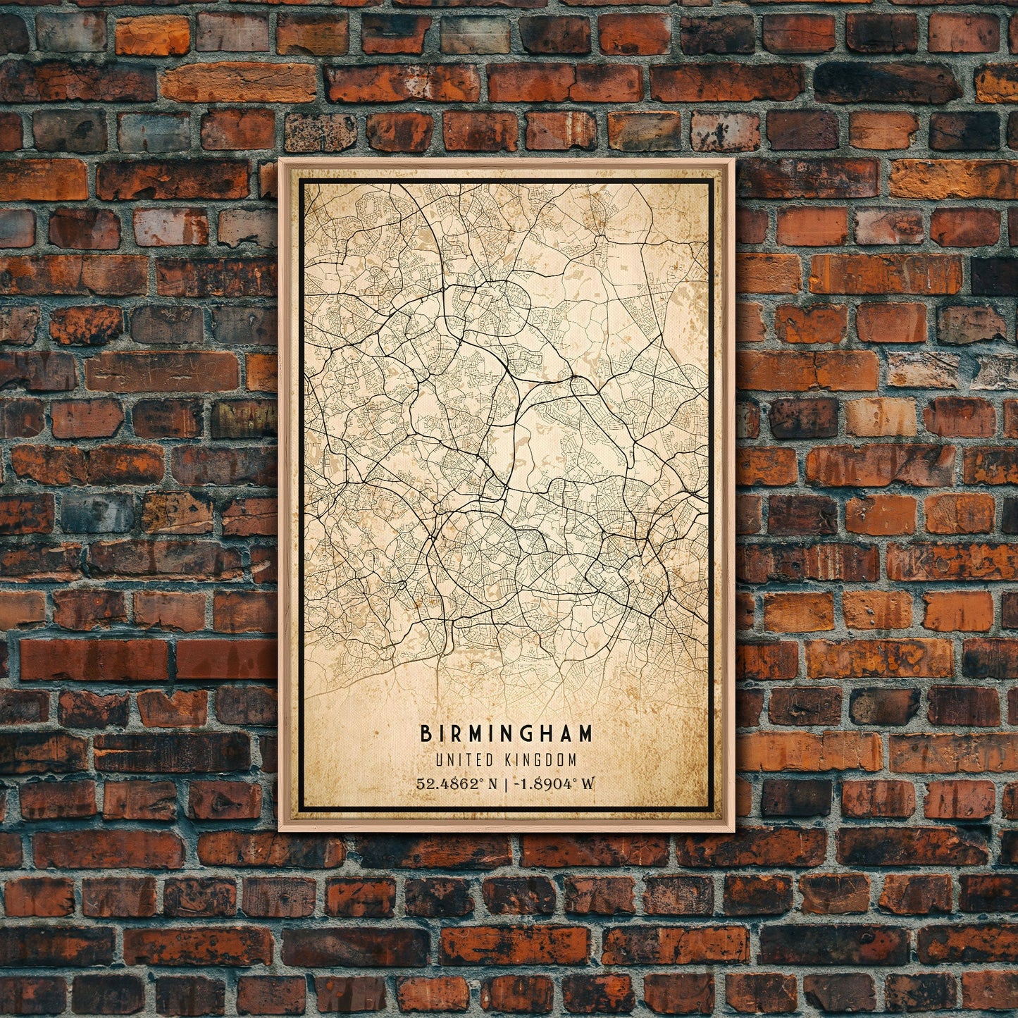 Birmingham UK map print poster or framed canvas, England map print poster canvas, UK city map print poster canvas, Vintage Travel Art