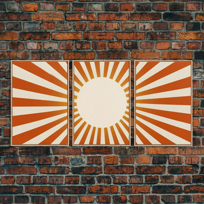 Boho Horizontal Sun Print, 3 Piece Art, Triptych Wall Art, Framed Canvas Prints, Yellow Sun Poster, Sunrise Wall Art, Boho Nursery Prints