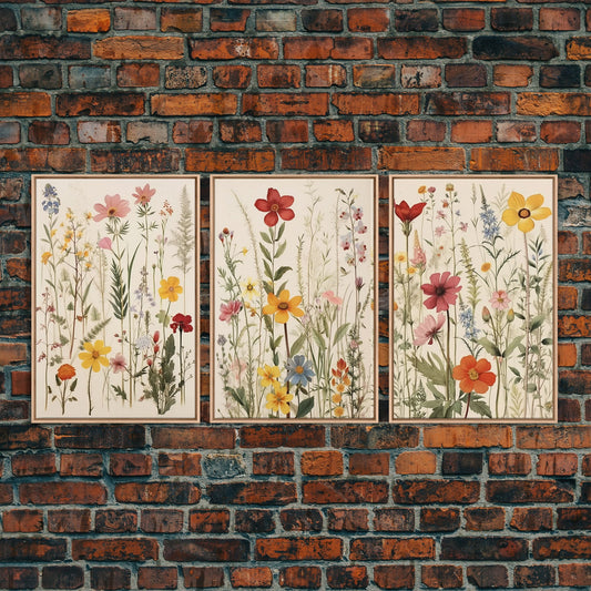 3 Piece Wall Art, Framed Canvas Print Or Poster, Colorful Boho Living Room Art, Minimalist Decor, Wall Art, Gift For Her, Floral Art