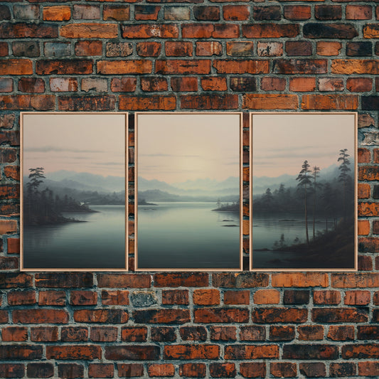 3 Piece Triptych Canvas Print Set, Watercolor Landscape Painting, Tropical River Scene, Minimalist Boho Decor