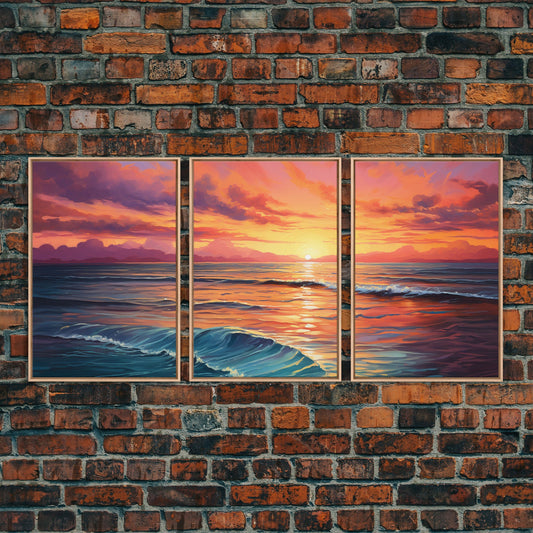 Beautiful Watercolor Panoramic Beach Landscape Canvas Print | Perfect for Home Decor | Whimsical Beach House Decor | 3 Piece Wall Art