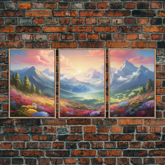 3 Piece Mountain Painting Set, Original Art, Framed Canvas Prints, Colorful Wall Art, Landscape Paintings, Living Room Decor, Wall Hanging