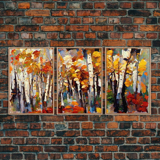 Birch Forest Watercolor, Birch Trees, 3 Piece Wall Art, Ready To Hang Canvas Print, Beautiful Living Room Wall Art Decor