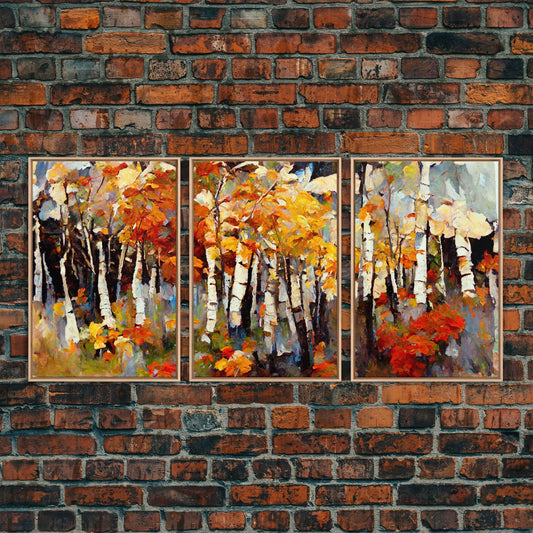 Birch Forest Watercolor, Birch Trees, 3 Piece Wall Art, Ready To Hang Canvas Print, Beautiful Living Room Wall Art Decor