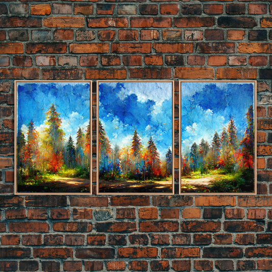 Autumn Forest Watercolor, 3 Piece Wall Art, Ready To Hang Canvas Print, Beautiful Living Room Wall Art Decor