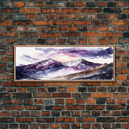 Framed Canvas Print of Majestic Mountain Landscape | Vibrant Hues | Watercolor Painting | Ready-to-Hang | Home Decor