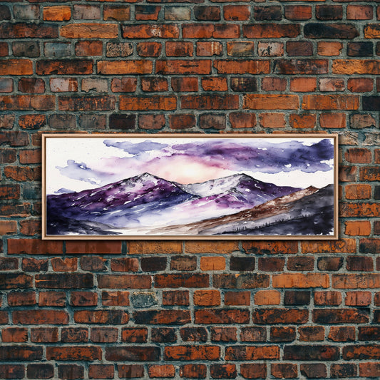 Framed Canvas Print of Majestic Mountain Landscape | Vibrant Hues | Watercolor Painting | Ready-to-Hang | Home Decor