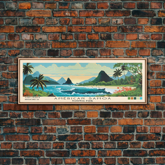 American Samoa National Park Panoramic Travel Art, National Park Print, Minimalist Travel Art, Subdued Watercolor Painting Panoramic