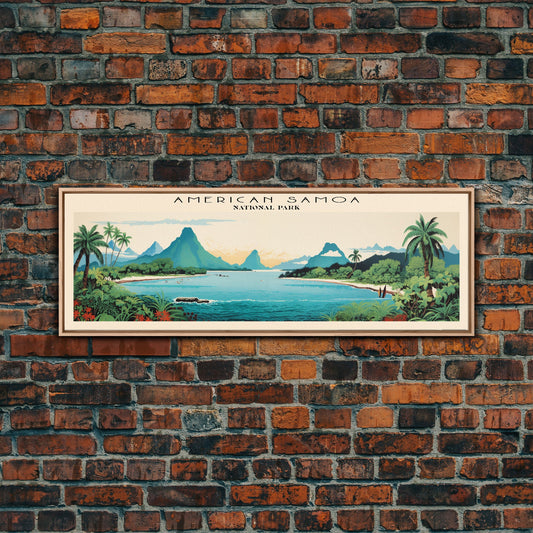 American Samoa National Park Panoramic Travel Art, National Park Print, Minimalist Travel Art, Subdued Watercolor Painting Panoramic