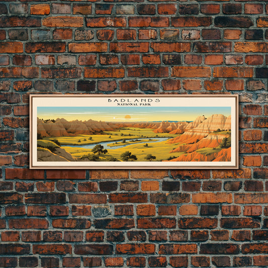 Badlands National Park Panoramic South Dakota Travel Art, National Park Print, Minimalist Travel Art, Subdued Watercolor Painting Panoramic