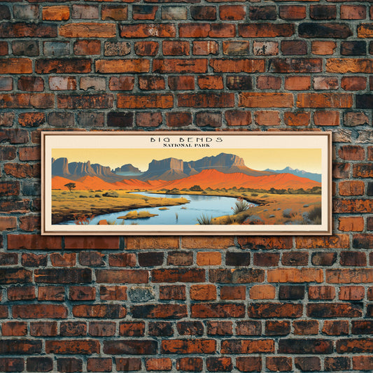 Big Bends National Park Panoramic Texas Travel Art, National Park Print, Minimalist Travel Art, Subdued Watercolor Painting Panoramic