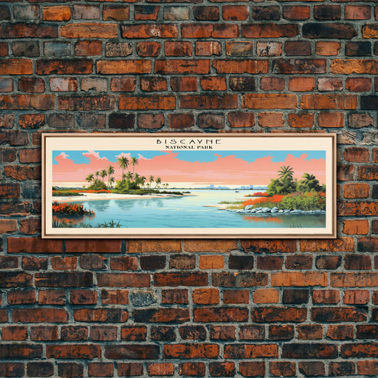 Biscayne National Park Panoramic Florida Travel Art, National Park Print, Minimalist Travel Art, Subdued Watercolor Painting Panoramic