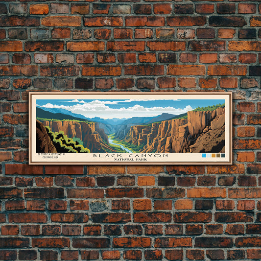 Black Canyon National Park Panoramic Colorado Travel Art, National Park Print, Minimalist Travel Art, Subdued Watercolor Painting Panoramic