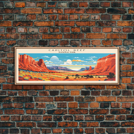 Capitol Reef National Park Panoramic Utah Travel Art, National Park Print, Minimalist Travel Art, Subdued Watercolor Painting Panoramic