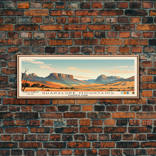 Guadalupe Mountains National Park Panoramic Travel Art, National Park Print, Minimalist Travel Art, Subdued Watercolor Painting Panoramic