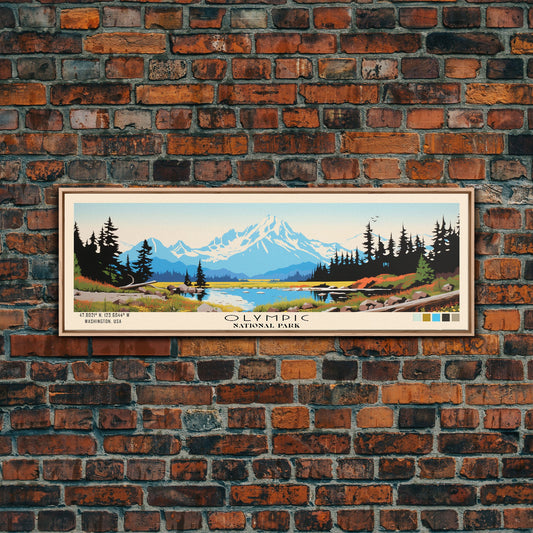 Olympic National Park Panoramic Washington Travel Art, National Park Print, Minimalist Travel Art, Subdued Watercolor Painting Panoramic