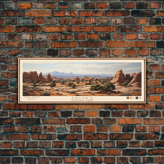 Arches National Park Panoramic Utah Travel Art, National Park Print, Minimalist Travel Art, Subdued Watercolor Painting Panoramic