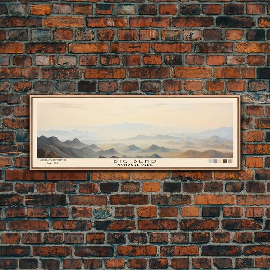 Big Bend National Park Panoramic Texas Travel Art, National Park Print, Minimalist Travel Art, Subdued Watercolor Painting Panoramic