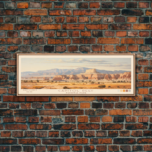 Capitol Reef National Park Panoramic Utah Travel Art, National Park Print, Minimalist Travel Art, Subdued Watercolor Painting Panoramic