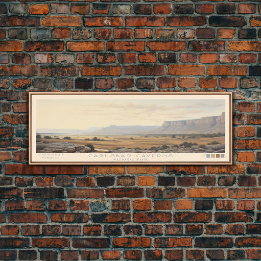 Carlsbad Caverns National Park Panoramic Travel Art, National Park Print, Minimalist Travel Art, Subdued Watercolor Painting Panoramic