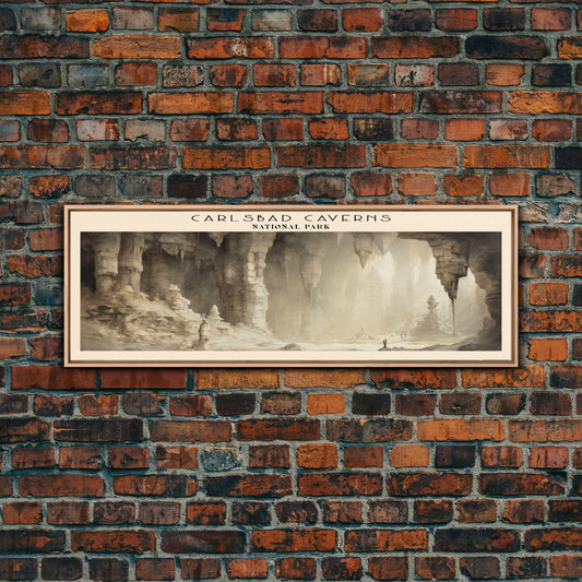 Carlsbad Caverns National Park Panoramic Travel Art, National Park Print, Minimalist Travel Art, Subdued Watercolor Painting Panoramic
