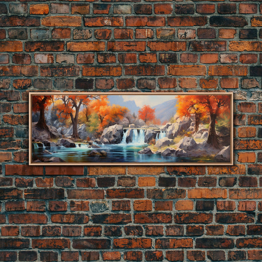 Beautiful Fall Centerpiece Wall Art, Framed Canvas Print, Autumn Landscape Watercolor Painting, Minimalist Boho Style Wall Art, Minimalist