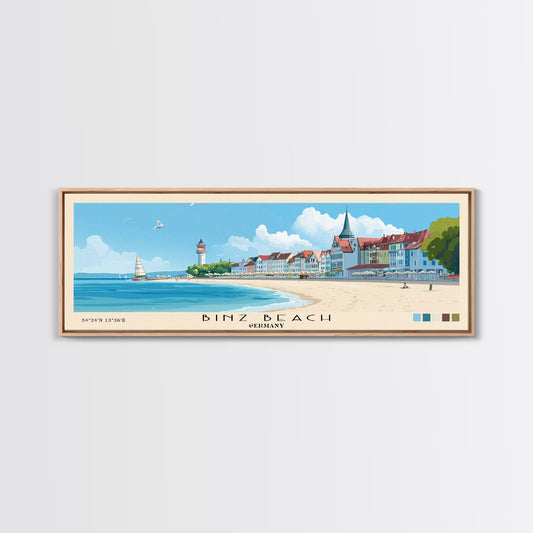 Binz Beach, Germany Panoramic Print, Vacation Gift, Germany Wall Art, Beach Painting, Beach Decor, Large Wall Art, Wood Frame Art