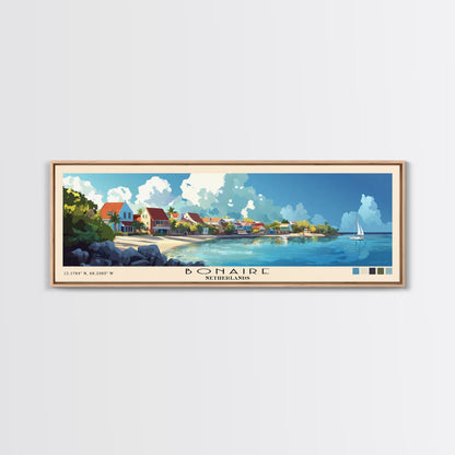 Bonaire, Netherlands Panoramic Beach Print, Vacation Gift, Netherlands Wall Art, Framed Canvas Print, Framed Beach Painting