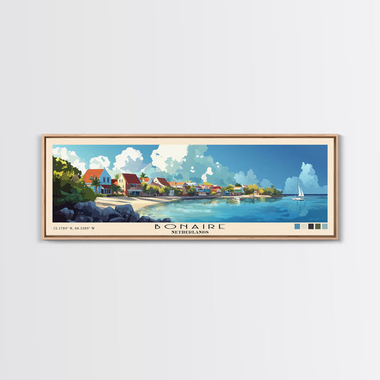 Bonaire, Netherlands Panoramic Beach Print, Vacation Gift, Netherlands Wall Art, Framed Canvas Print, Framed Beach Painting