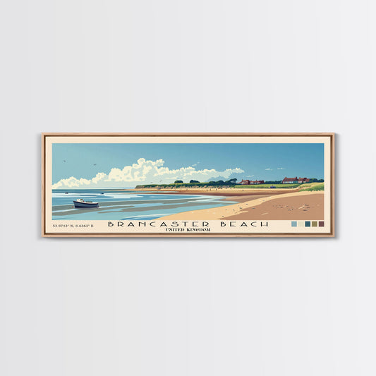 Brancaster Beach, United Kingdom Panoramic Beach Print, Vacation Gift, United Kingdom Wall Art, Framed Canvas Print, Framed Beach Painting