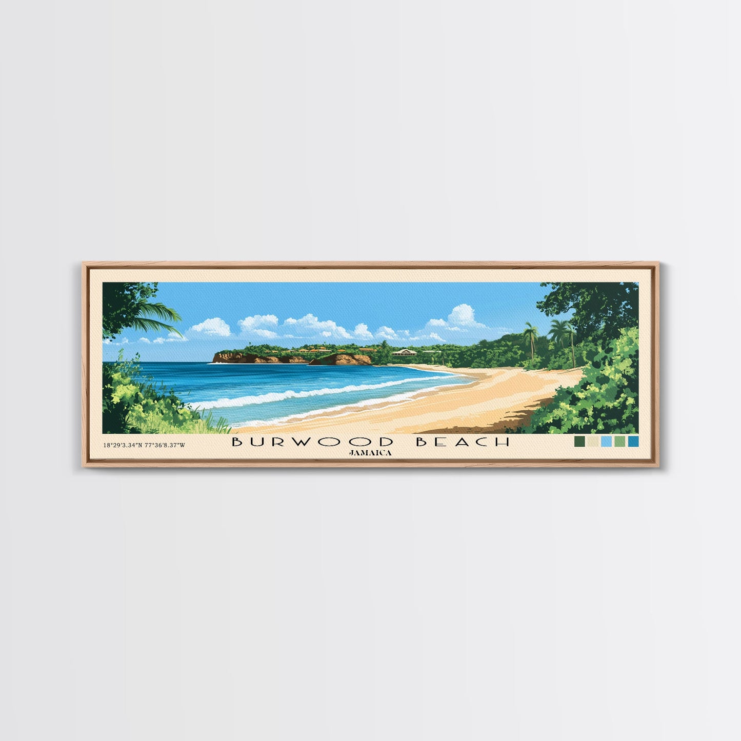 Burwood Beach, Jamaica Panoramic Beach Print, Vacation Gift, Jamaica Wall Art, Beach Painting, Beach Decor, Beach Painting