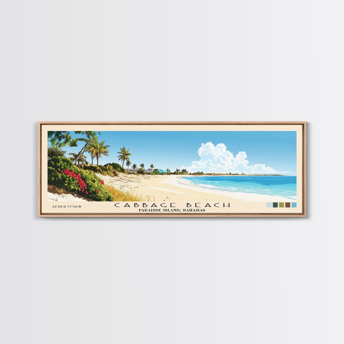 Cabbage Beach, Paradise Island, Bahamas Panoramic Print, Vacation Gift, Paradise Island, Bahamas Wall Art, Beach Painting, Beach Decor, Large Wall Art, Wood Frame Art