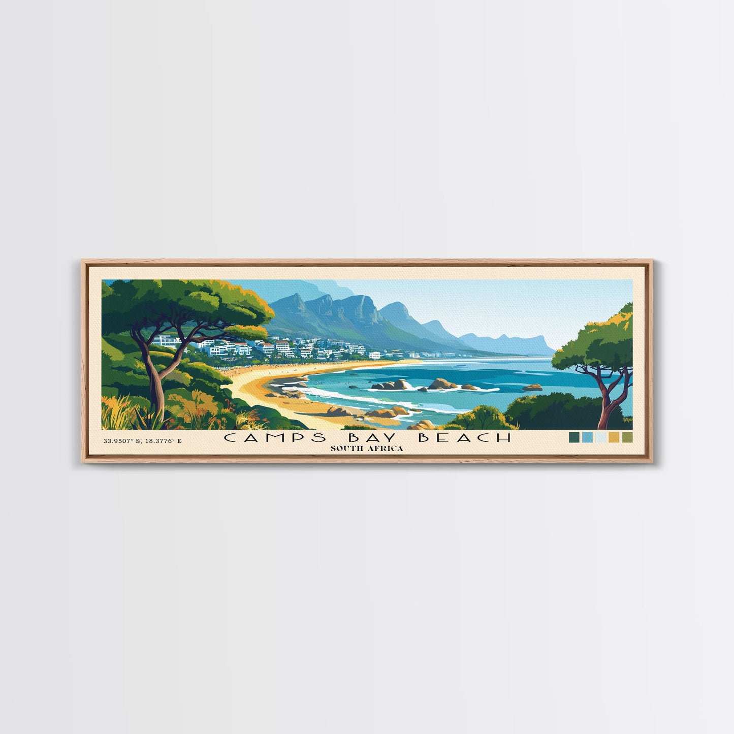 Camps Bay Beach, South Africa Panoramic Beach Print, Vacation Gift, South Africa Wall Art, Framed Canvas Print, Framed Beach Painting
