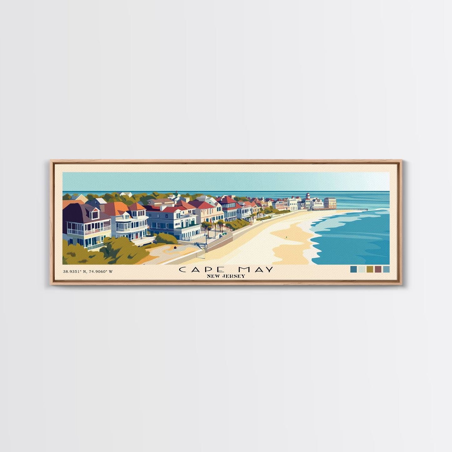 Cape May, New Jersey Panoramic Beach Print, Vacation Gift, New Jersey Wall Art, Beach Painting, Beach Decor, Beach Painting