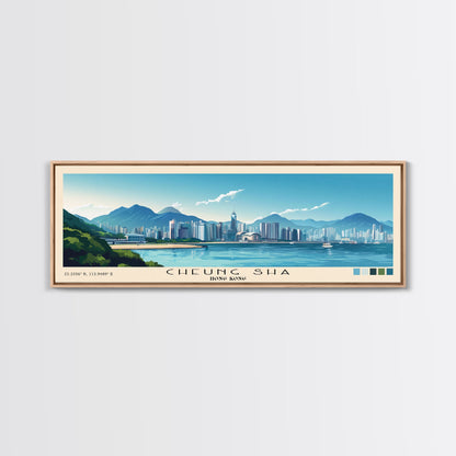 Cheung Sha, Hong Kong Panoramic Print, Vacation Gift, Hong Kong Wall Art, Beach Painting, Beach Decor, Large Wall Art, Wood Frame Art