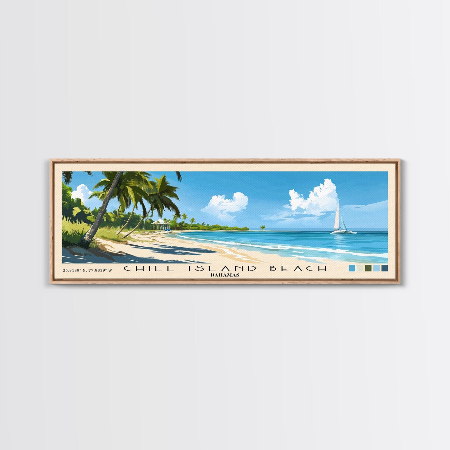 Chill Island Beach, Bahamas Panoramic Beach Print, Vacation Gift, Bahamas Wall Art, Beach Painting, Beach Decor, Beach Painting