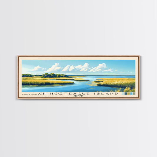 Chincoteague Island, Virginia Panoramic Beach Print, Vacation Gift, Virginia Wall Art, Framed Canvas Print, Framed Beach Painting