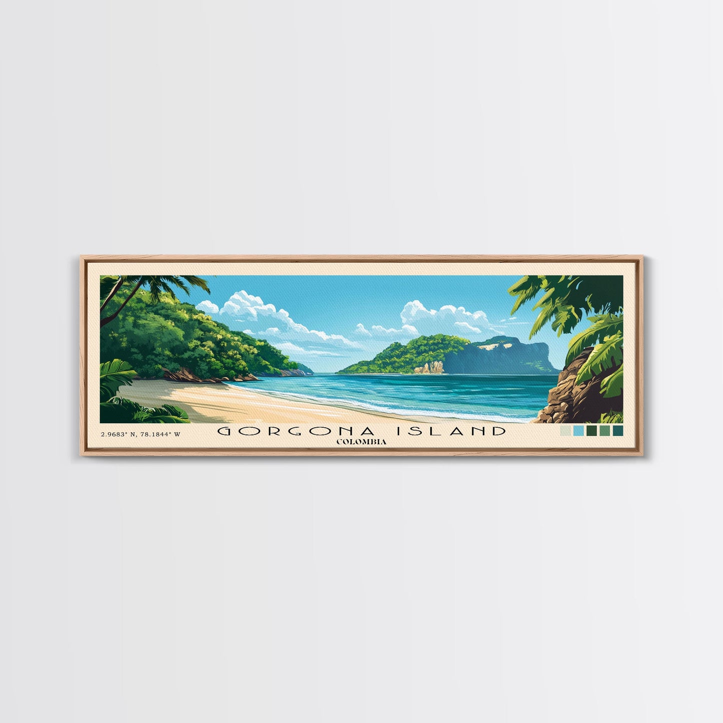 Gorgona Island, Colombia Panoramic Beach Print, Vacation Gift, Colombia Wall Art, Beach Painting, Beach Decor, Beach Painting