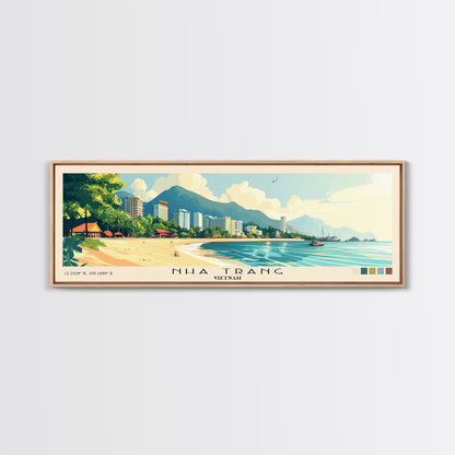 Nha Trang, Vietnam Panoramic Print, Vacation Gift, Vietnam Wall Art, Beach Painting, Beach Decor, Large Wall Art, Wood Frame Art