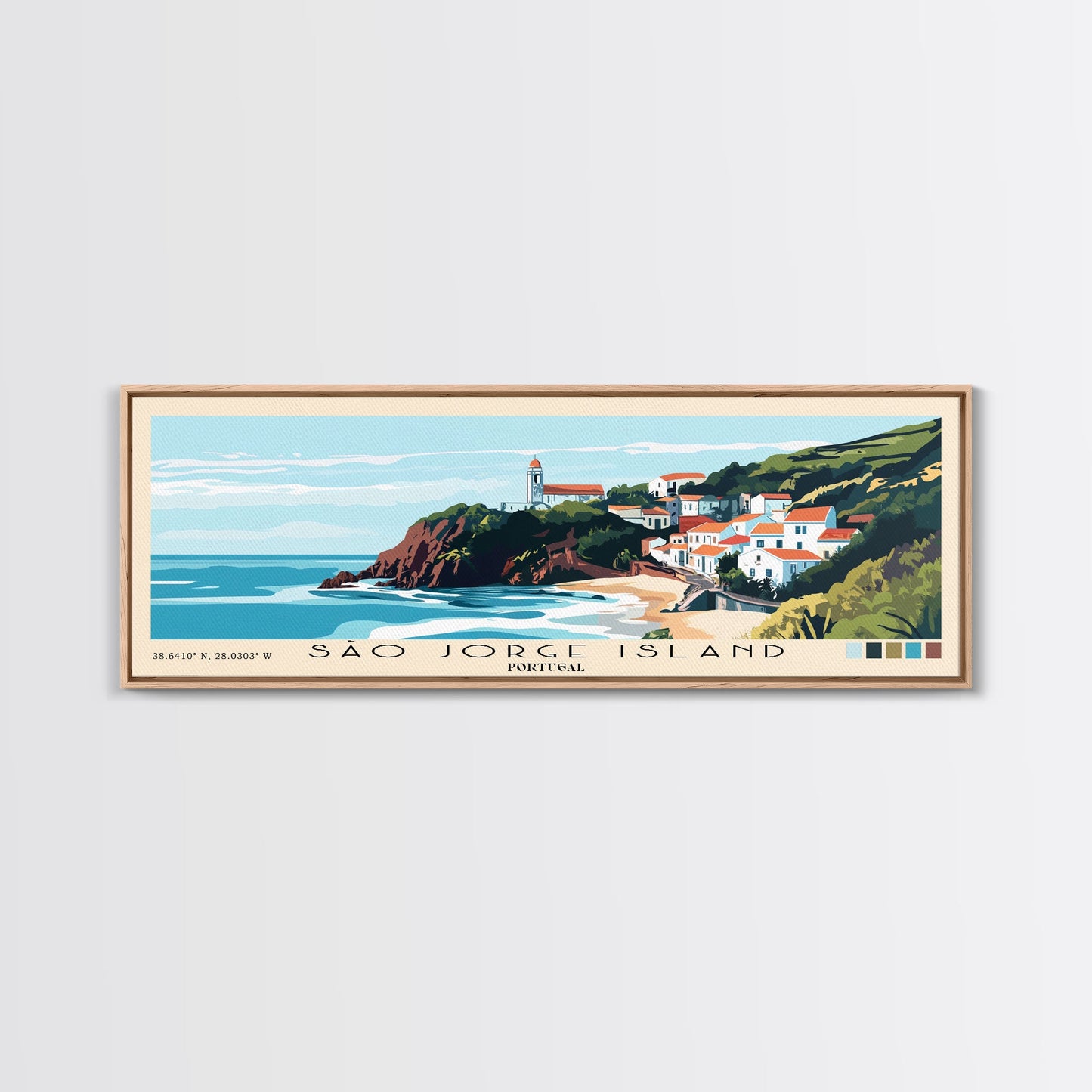 São Jorge Island, Portugal Panoramic Beach Print, Vacation Gift, Portugal Wall Art, Beach Painting, Beach Decor, Beach Painting
