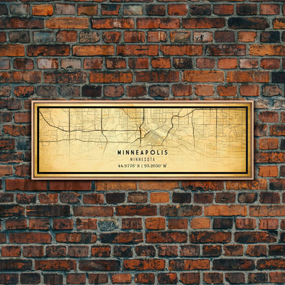 Minneapolis Panoramic map print poster or framed canvas, Minnesota map print poster canvas, Minneapolis road map print poster canvas