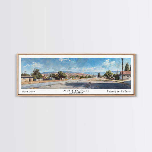 Antioch California Panoramic Painting, Watercolor Framed Canvas Print, Scenic City Art, Travel Poster, Home Decor, Wall Art, Office Wall Art