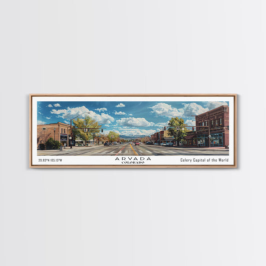 Arvada Colorado Panoramic Painting, Watercolor Framed Canvas Print, Scenic Cityscape, Travel Poster, Wall Decor, Living Room Art, Office Wall Art