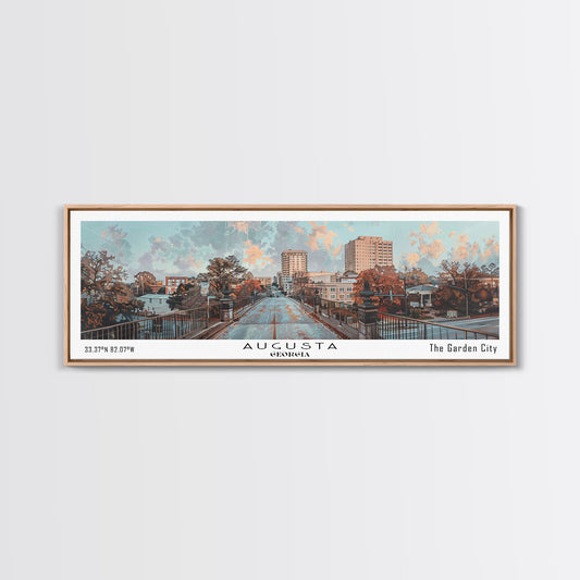Augusta Georgia Panoramic Painting, Watercolor Framed Canvas Print, Scenic City Art, Travel Poster, Wall Decor, Living Room Art, Gift Idea