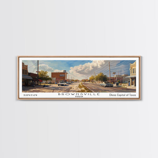 Brownsville Texas Panoramic Watercolor Painting, Framed Canvas Print, Scenic City Art, Travel Poster, Home Decor, Wall Art, Office Wall Art