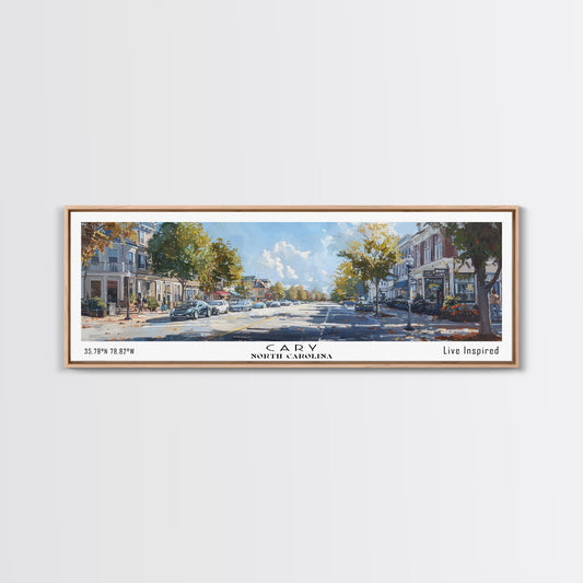 Cary North Carolina Panoramic Watercolor Painting Framed Canvas Print, Travel Poster Art, Home Decor, Picturesque North Carolina Landscape, Living Room Wall Art, Office Decoration, North Carolina Gift