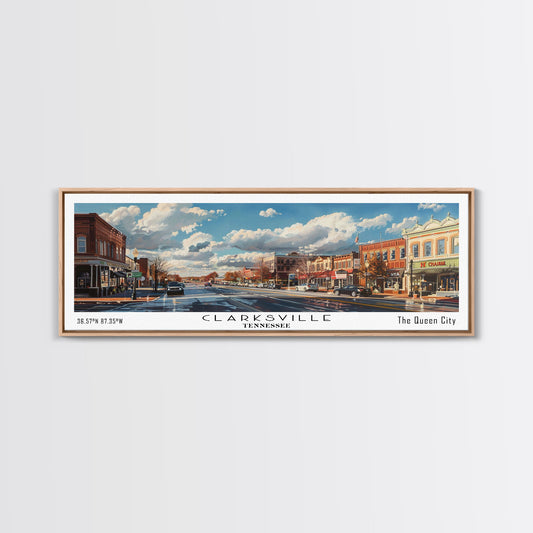 Clarksville Tennessee Panoramic Watercolor Painting Framed Canvas Print, Travel Poster Art, Scenic Landscape, Home Decor, Living Room Wall Art, Office Decoration, Unique Tennessee Gift