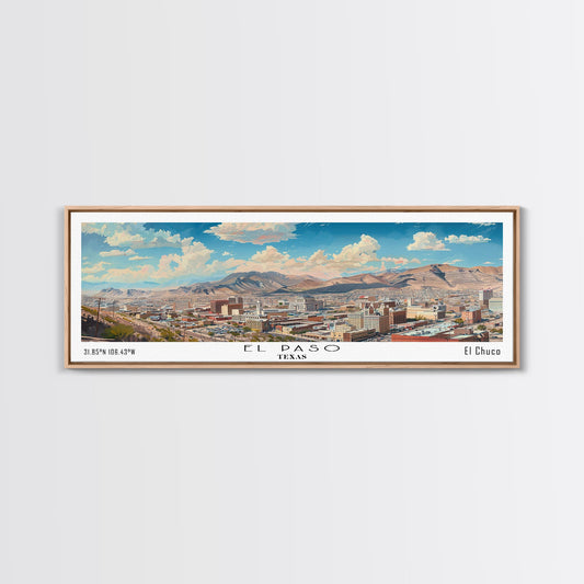 El Paso Texas Panoramic Watercolor Painting, Scenic Framed Canvas Print, Urban Wall Art for Living Room, Travel Decor, City Print, Gift Idea